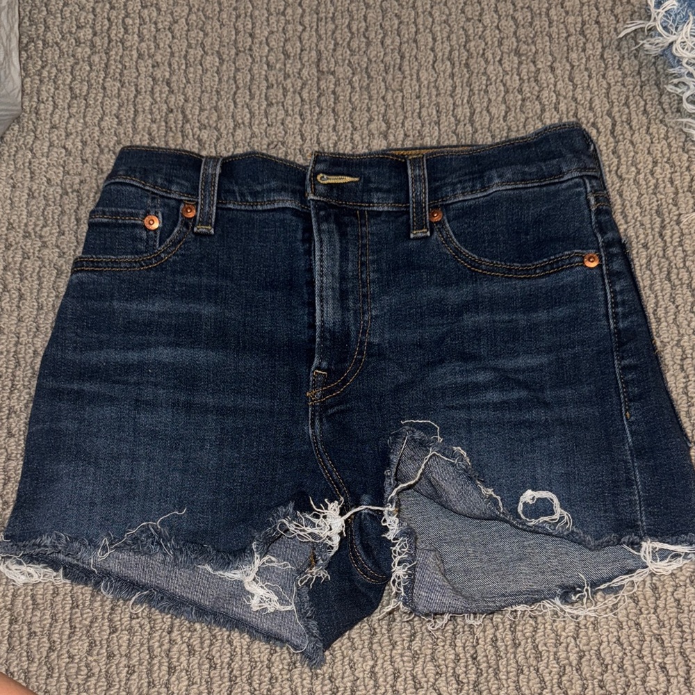 Levi's Dark Blue Distressed Jean Shorts